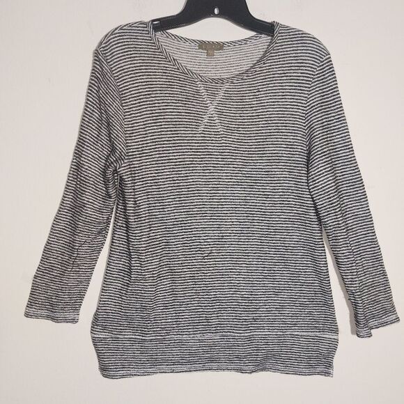 EUC Lilla P Black & White Striped 3/4 Sleeve Top Casual Pullover Sweater Size S - Picture 3 of 11